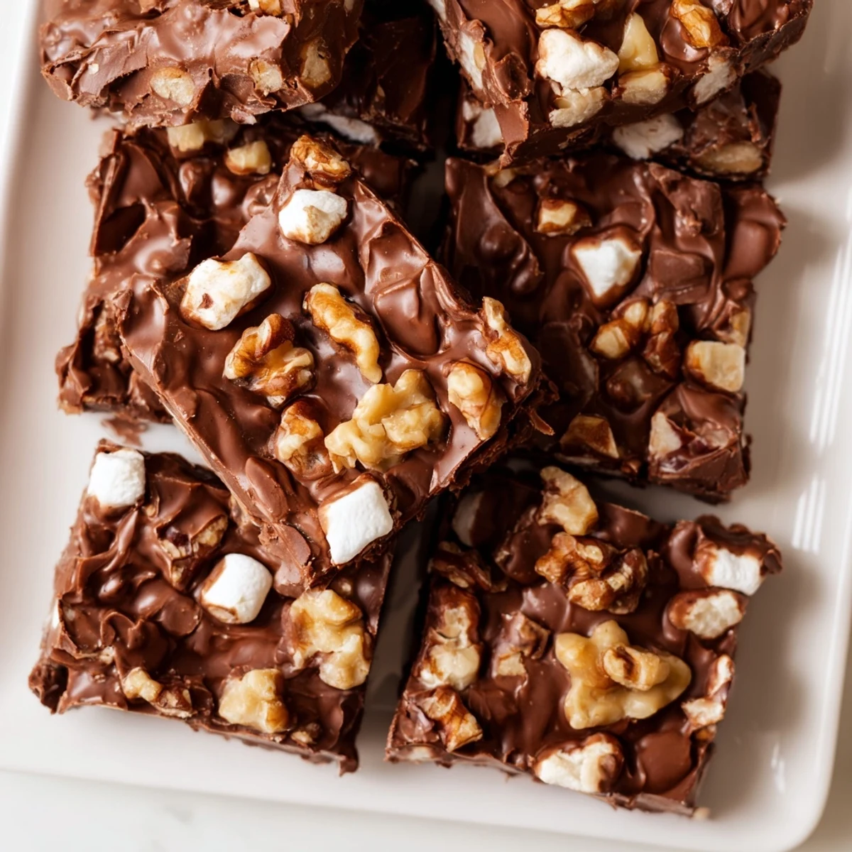Creamy Rocky Road Fudge, studded with marshmallows and nuts, ready for a sweet dessert.