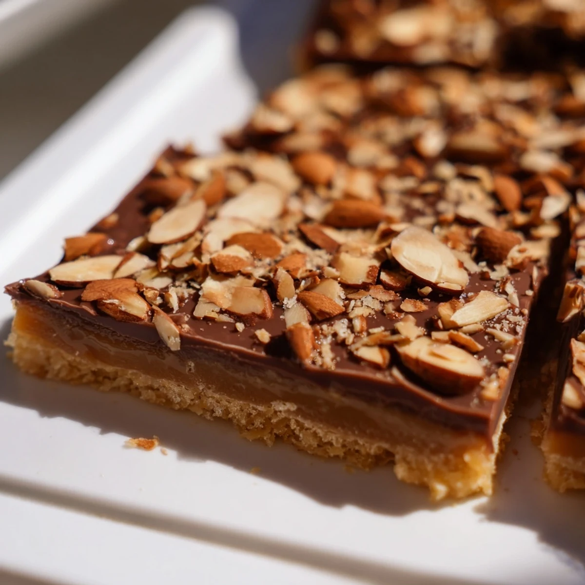 Golden, buttery English toffee with melted chocolate and toasted almonds offers delightful sweetness.