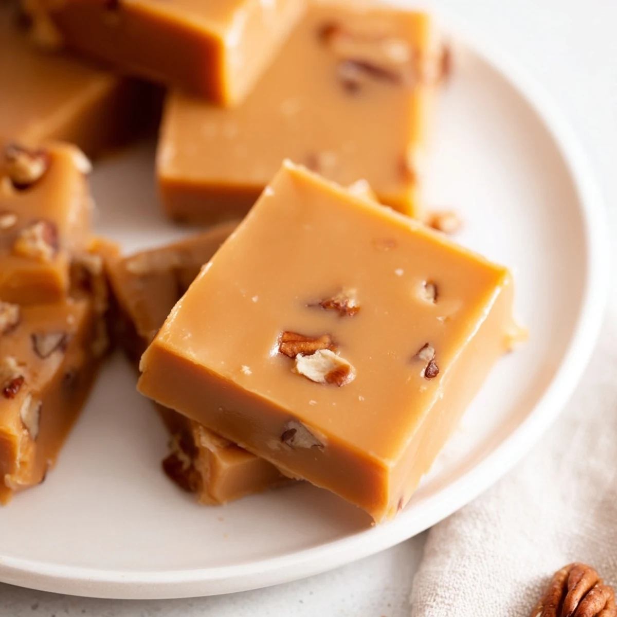 This photograph showcases rich, brown Penuche Fudge, a classic American dessert ready for a treat.