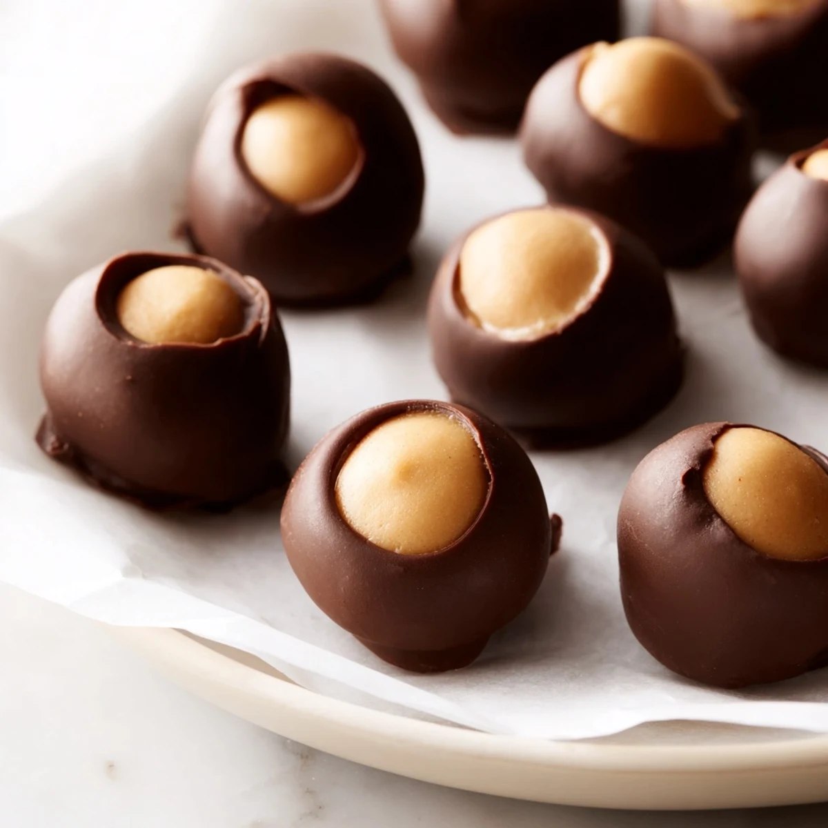 These homemade buckeyes feature perfect creamy centers, ready to enjoy as a sweet treat this holiday.
