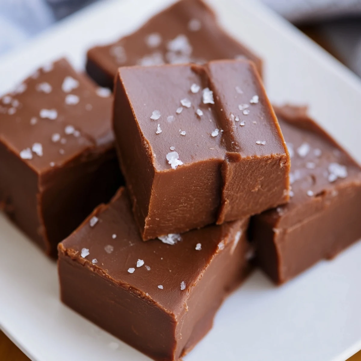 Creamy, glossy homemade fudge squares, a decadent American dessert with rich chocolate flavor.