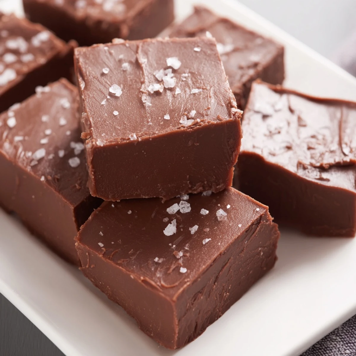 Cooling, rich fudge, with a glistening surface, cut into perfectly square, bite-sized American treats.