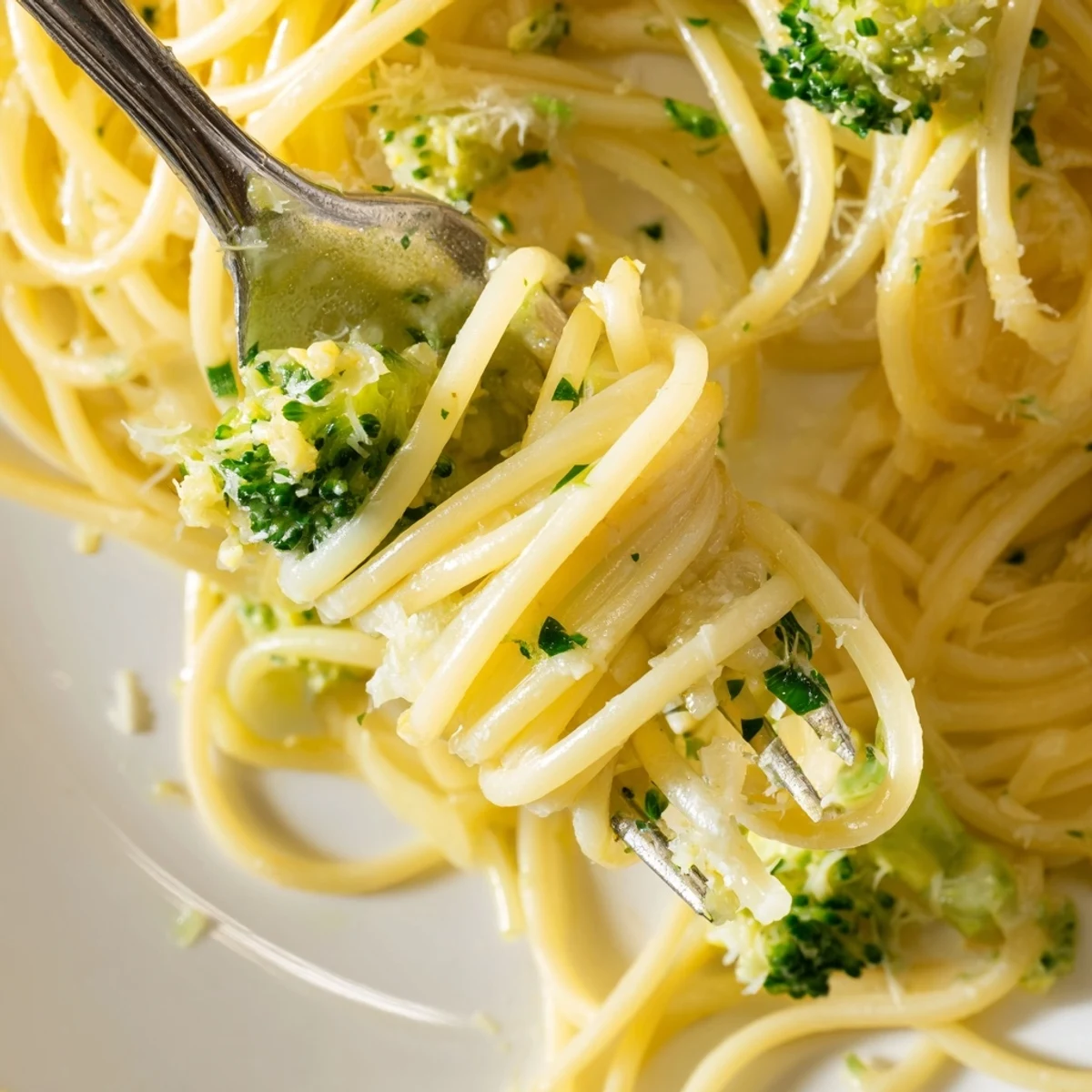 Tender broccoli florets and al dente spaghetti coated in a bright, silky lemon garlic sauce in a single pot.