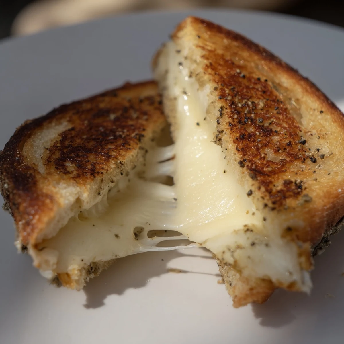 Golden, crispy sourdough grilled cheese with melted Gruyère and a drizzle of aromatic truffle oil.