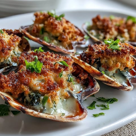 Golden roasted clams topped with zesty lemony panko breadcrumbs, garlic, and fresh parsley.
