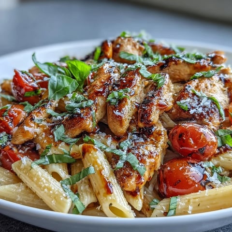 Juicy seared chicken and al dente penne are tossed with bright cherry tomatoes, fresh mozzarella, and balsamic in this Bruschetta Chicken Pasta.