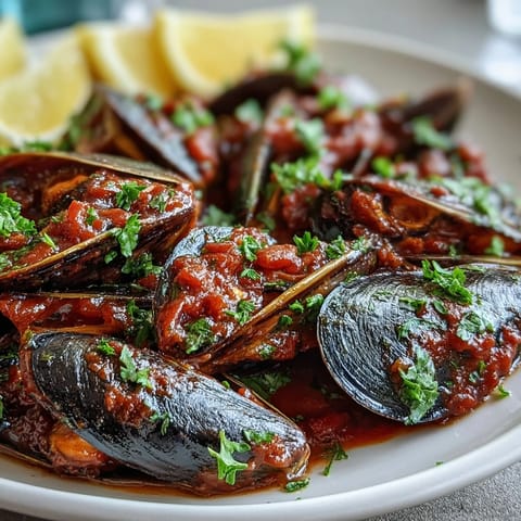 Fresh, debearded mussels steamed open with garlic and onion, finished with parsley for a smoky, rustic Italian-style main dish.