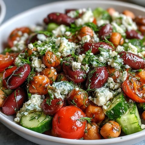 Bright Mediterranean flavors and colorful ingredients make this Greek Bean Salad with Lemon Marinated Beans ideal for lunch.