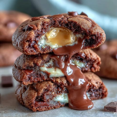 Decadent Cadbury Creme Egg stuffed chocolate chip cookies with melty chocolate chips and a sweet, gooey center.