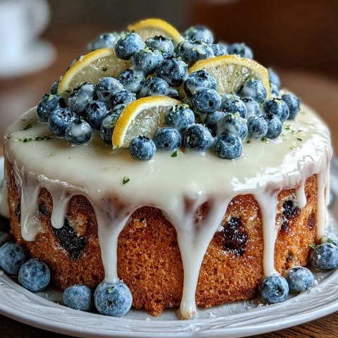 Vibrant lemon blueberry cake with fresh berries and zesty frosting, perfect for spring birthdays and celebrations.