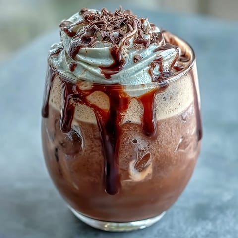 Velvety chocolate cream swirls atop chilled cold brew, creating a decadent and refreshing coffee treat.