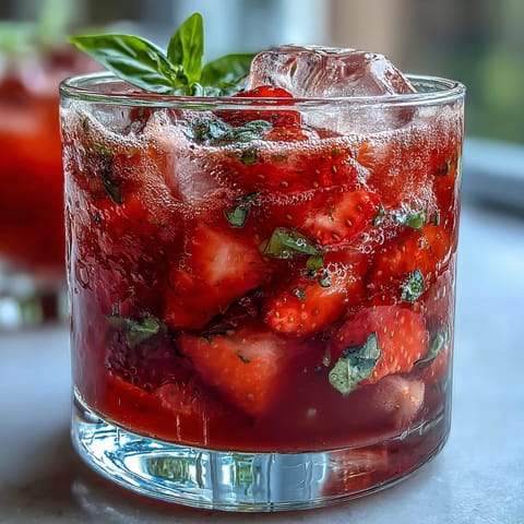 Bright Strawberry Basil Lemonade Pitcher brimming with fresh fruit and herbs.