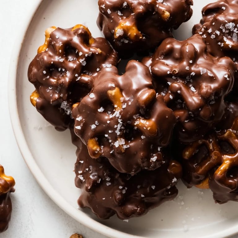 Sweet and salty pretzel candy clusters: a close-up shows the decadent treats perfect for snacking.