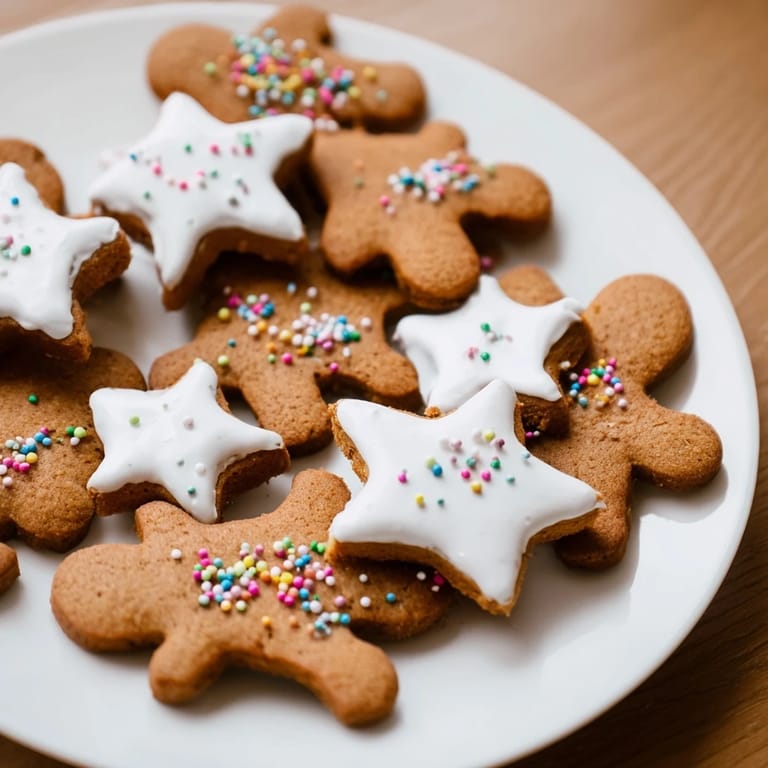 A stack of beautifully decorated gingerbread cookies, showcasing intricate icing designs for the holidays.