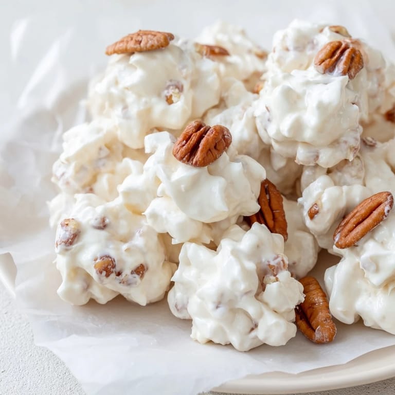 Freshly made divinity pieces, a Southern classic, are cooling on a baking sheet.