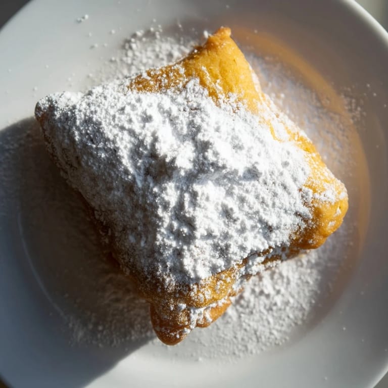 A close-up of warm, powdered sugar-covered beignets, perfect for a New Orleans-style dessert craving.