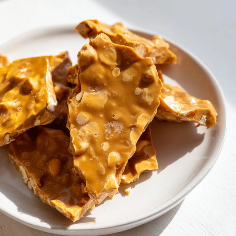 Homemade peanut brittle, perfectly brittle and delicious, is spread thin on a cooling sheet.
