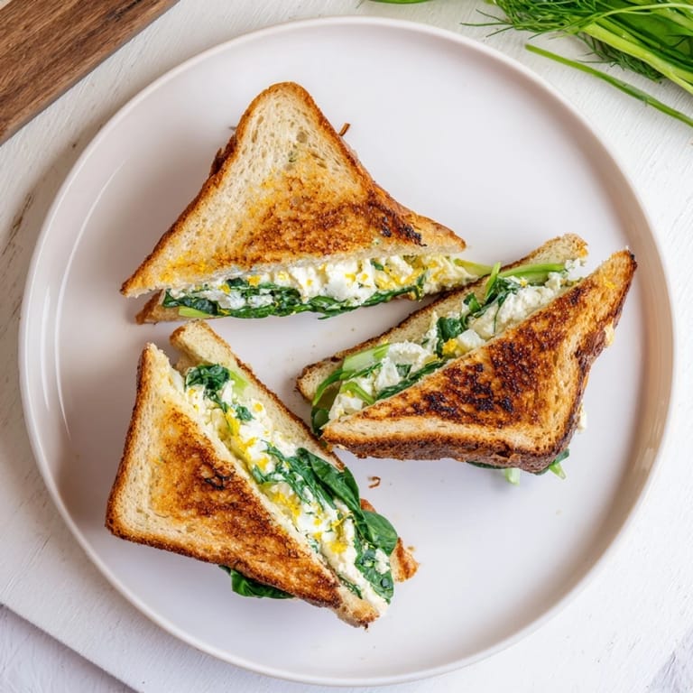 Warm, toasted sourdough grilled cheese featuring tangy whipped feta, dill, and lemon for a bright spring lunch.