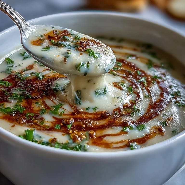 Steaming pot of White Bean and Parmesan Soup showing a velvety, pale golden texture made with cannellini beans, carrots, and celery.