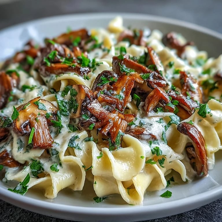 A hearty vegetarian Creamy Mushroom Stroganoff with rich, umami flavors and a silky, creamy sauce.