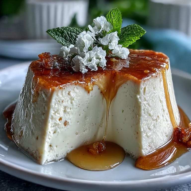 Silky panna cotta infused with lavender and honey, served in elegant glasses with fresh berries.  