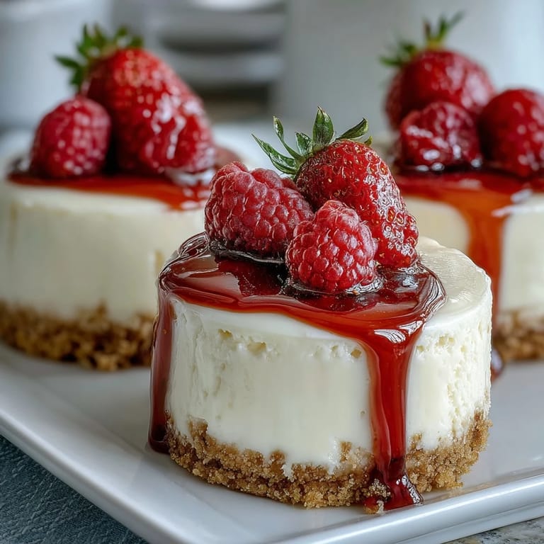 Bite-sized cheesecakes baked in mini muffin tins, featuring a smooth vanilla filling and buttery cookie base.