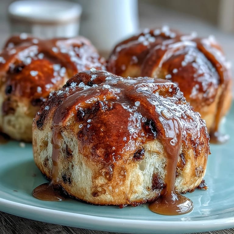 Classic hot cross buns with orange glaze, offering a tender, lightly spiced texture and a bright citrus finish.