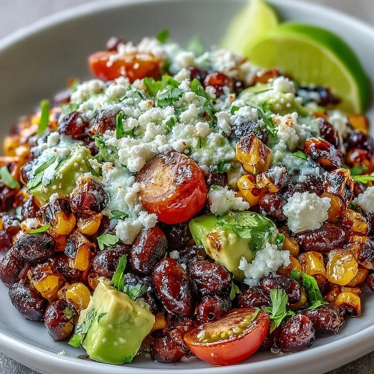 Vibrant vegetarian taco salad featuring grilled corn, creamy avocado, and zesty lime-cumin dressing.