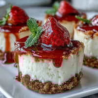 Creamy housewarming mini cheesecakes with a crisp graham cracker crust, topped with fresh berries and whipped cream.